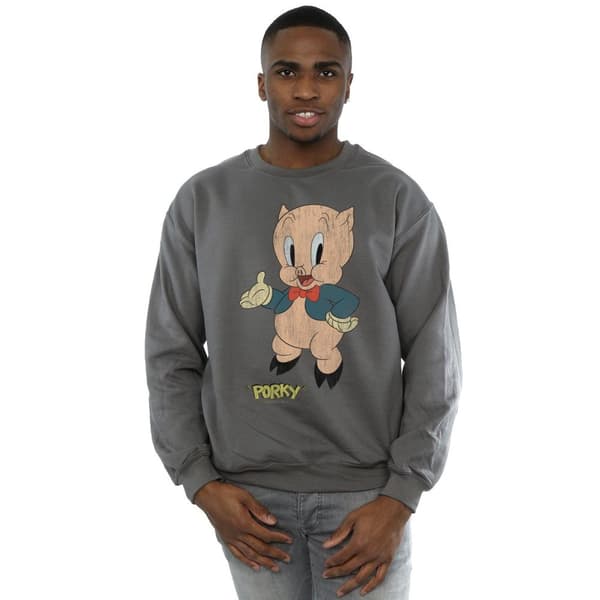 Looney Tunes Mens Porky Pig Distressed Sweatshirt