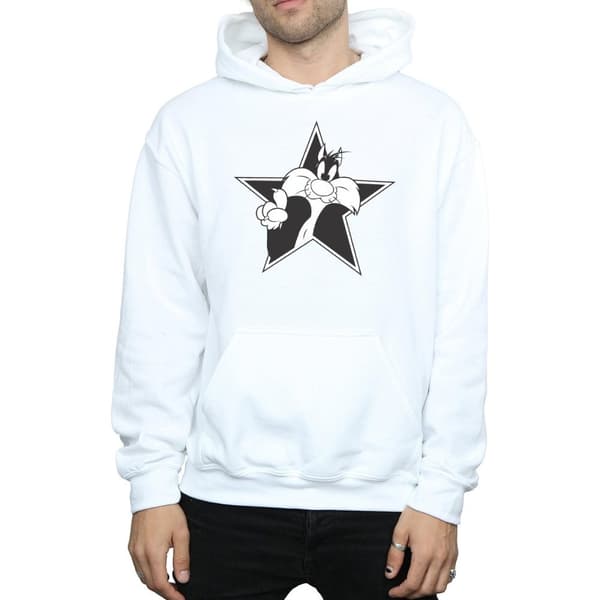 Looney Tunes Mens Sylvester Mono Star Hoodie