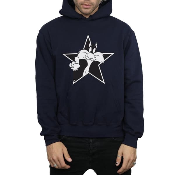 Looney Tunes Mens Sylvester Mono Star Hoodie
