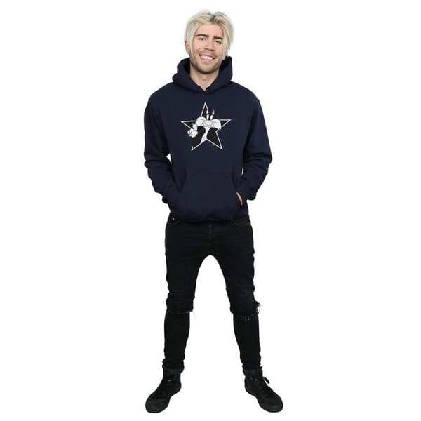 Looney Tunes Mens Sylvester Mono Star Hoodie