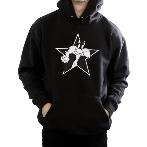 Looney Tunes Mens Sylvester Mono Star Hoodie