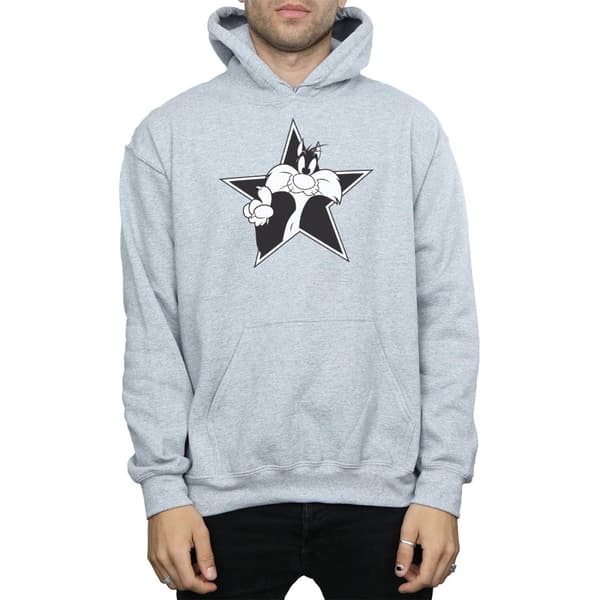 Looney Tunes Mens Sylvester Mono Star Hoodie