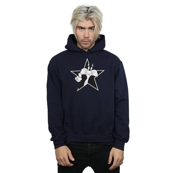 Looney Tunes Mens Sylvester Mono Star Hoodie
