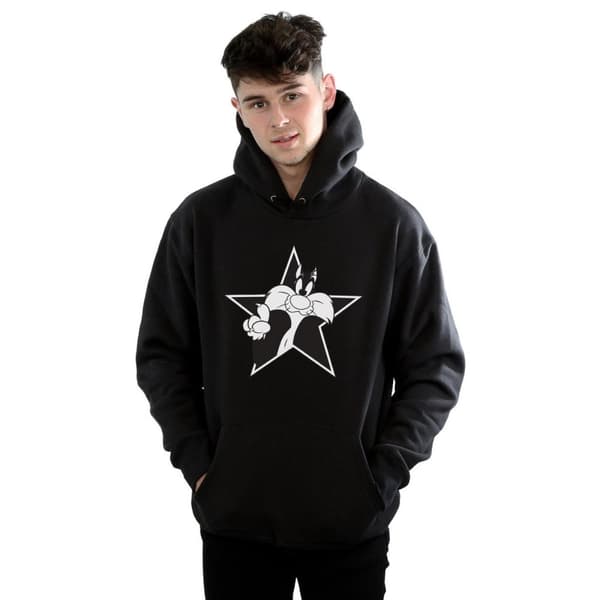 Looney Tunes Mens Sylvester Mono Star Hoodie