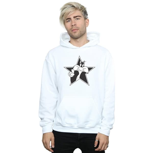 Looney Tunes Mens Sylvester Mono Star Hoodie