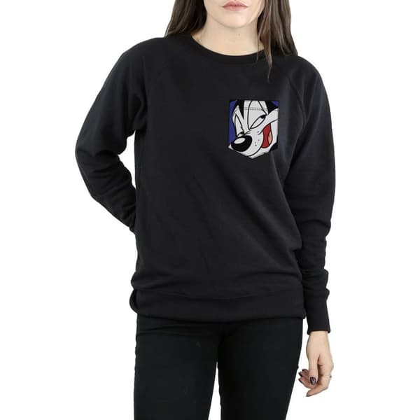 Looney Tunes Dam/Tjej Pepe Le Pew Face Sweatshirt med fuskficka