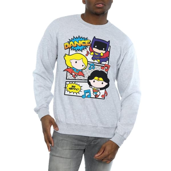 DC Comics Mens Chibi Super Friends Dance Sweatshirt