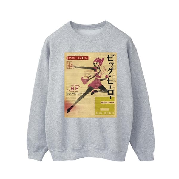 Disney Mens Big Hero 6 Baymax Honey Lemon Newspaper Sweatshirt