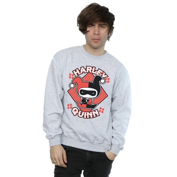 DC Comics Mens Chibi Harley Quinn Badge Sweatshirt