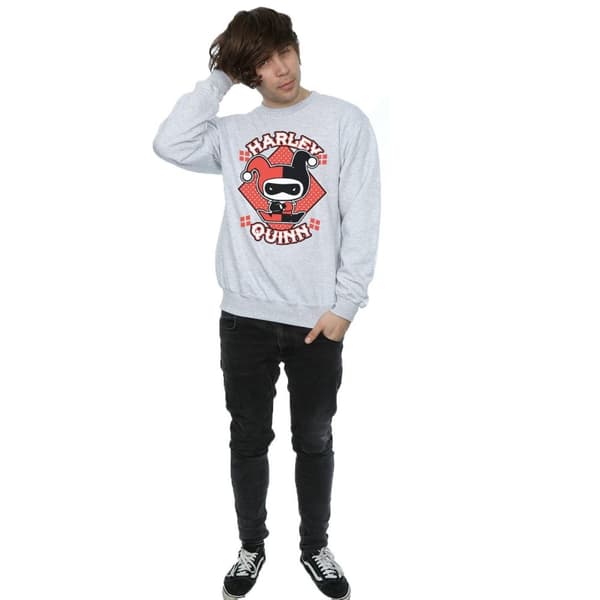 DC Comics Mens Chibi Harley Quinn Badge Sweatshirt
