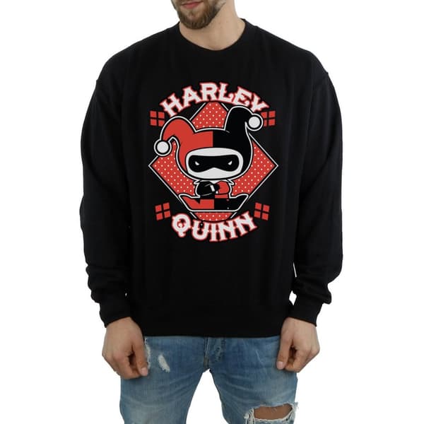 DC Comics Mens Chibi Harley Quinn Badge Sweatshirt