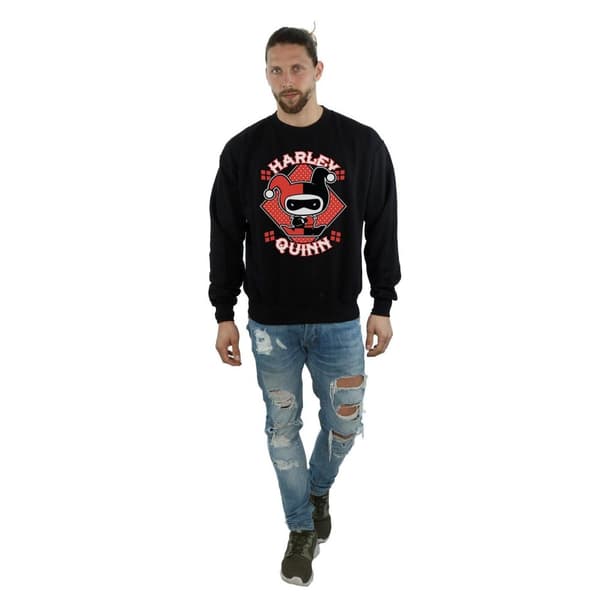 DC Comics Mens Chibi Harley Quinn Badge Sweatshirt