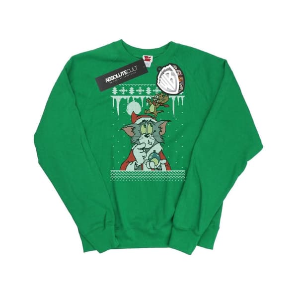 Tom And Jerry Womens/Ladies Christmas Fair Isle Sweatshirt Irish Green M