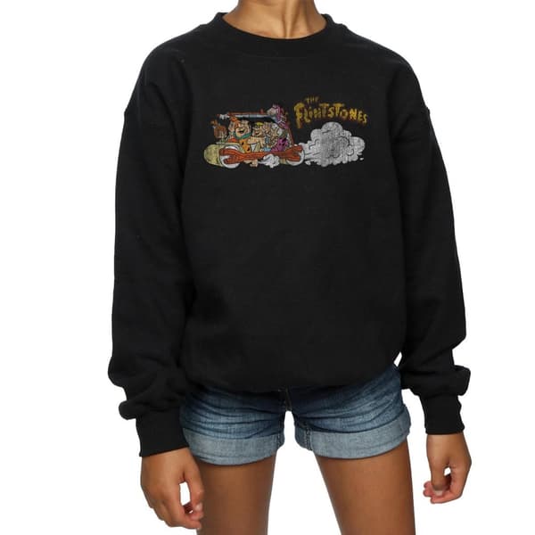 The Flintstones Girls Family Car Distressed Sweatshirt