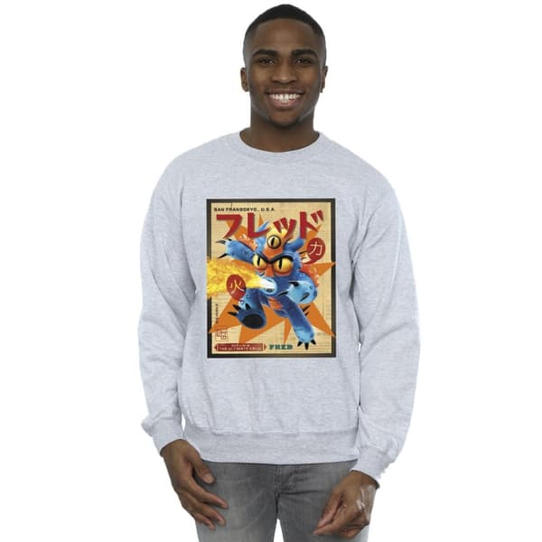 Disney Mens Big Hero 6 Baymax Fred Newspaper Sweatshirt