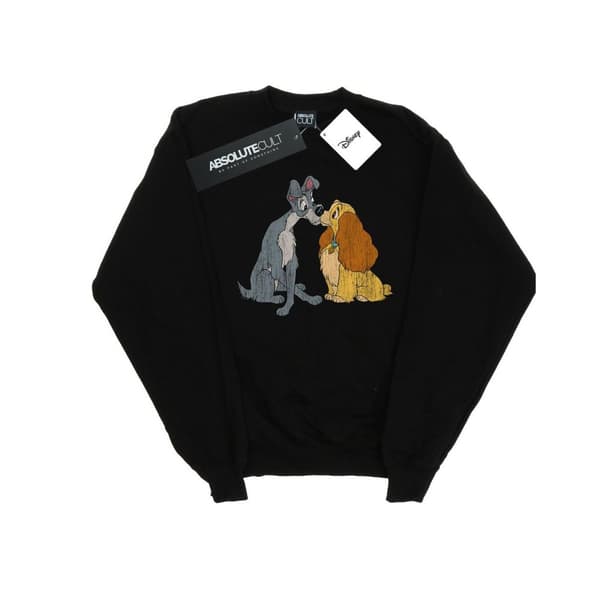 Disney Mens Lady And The Tramp Distressed Kiss Sweatshirt Black M