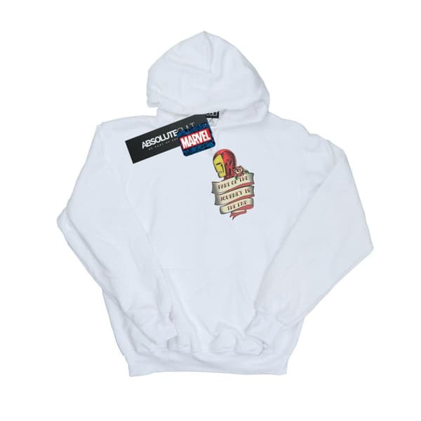 Marvel Mens Iron Man Tattoo Journey Breast Print Hoodie White 5XL