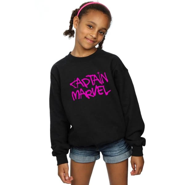 Marvel Girls Captain Marvel Spray Text Sweatshirt