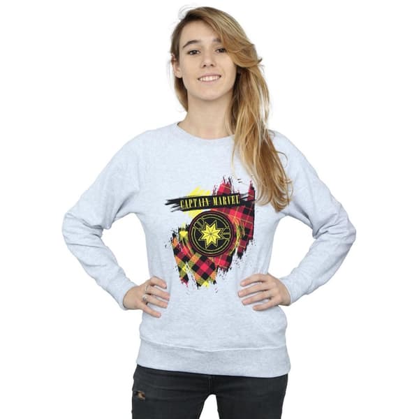 Marvel Sweatshirt med tartanmönster och lapp för damer/kvinnor Captain Marvel