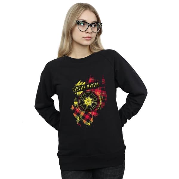 Marvel Sweatshirt med tartanmönster och lapp för damer/kvinnor Captain Marvel