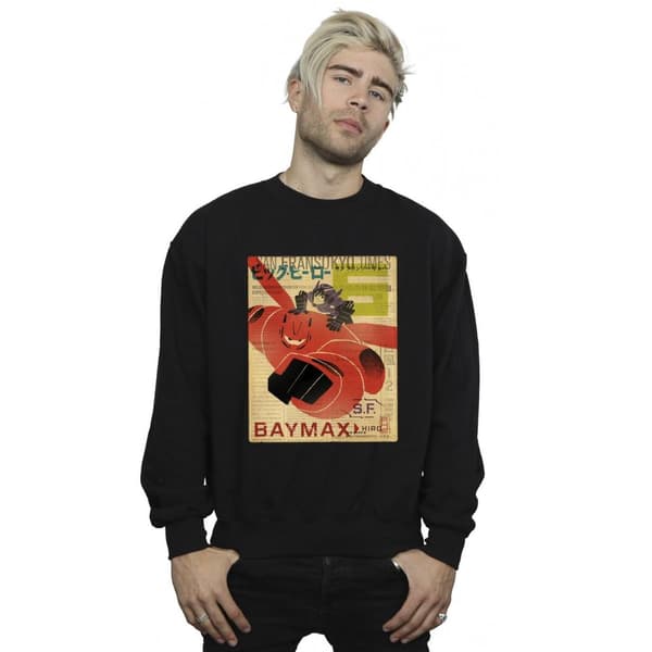 Disney Mens Big Hero 6 Baymax Flying Baymax Newspaper Sweatshirt