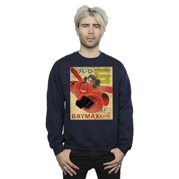 Disney Mens Big Hero 6 Baymax Flying Baymax Newspaper Sweatshirt