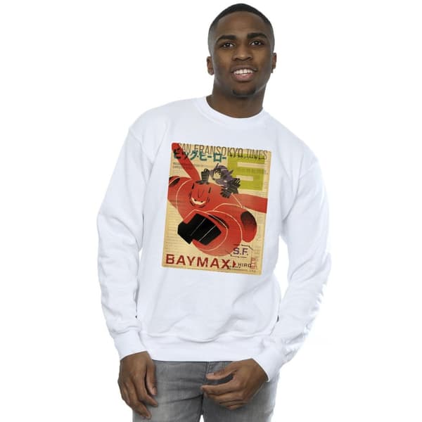 Disney Mens Big Hero 6 Baymax Flying Baymax Newspaper Sweatshirt