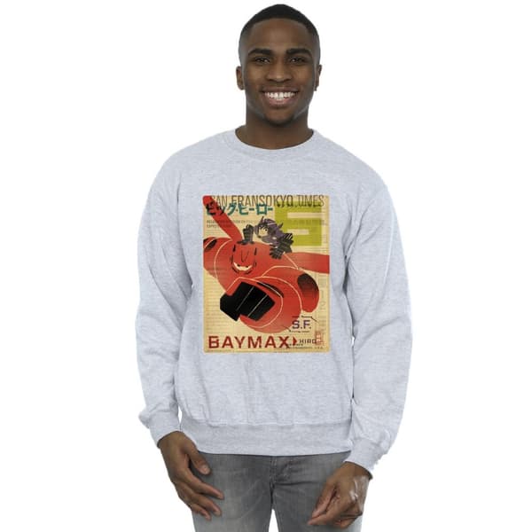 Disney Mens Big Hero 6 Baymax Flying Baymax Newspaper Sweatshirt