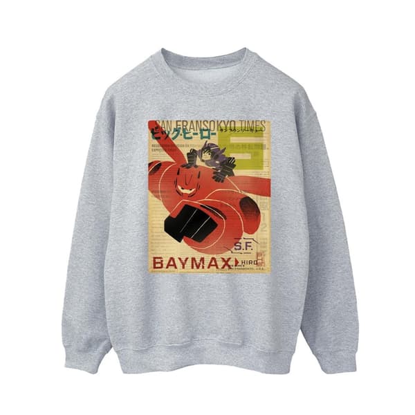 Disney Mens Big Hero 6 Baymax Flying Baymax Newspaper Sweatshirt