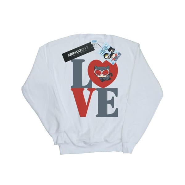 DC Comics Mens Chibi Catwoman Love Sweatshirt White M
