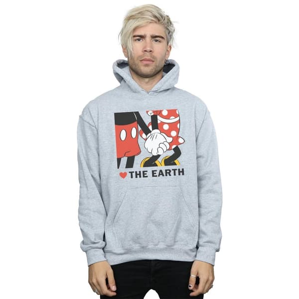 Disney Mens Mickey Mouse Heart The Earth Hoodie