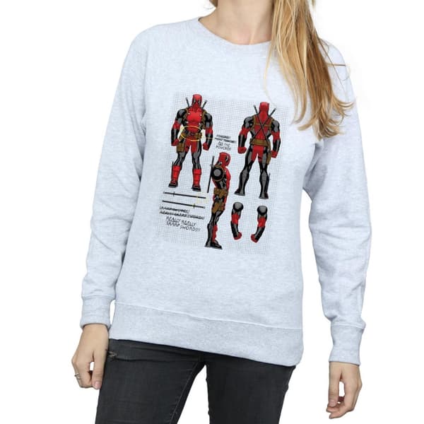 Marvel Womens/Ladies Deadpool Action Figure Plans Sweatshirt