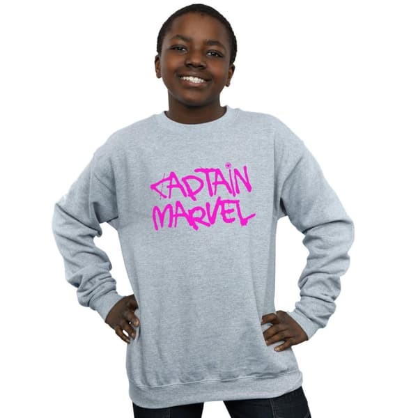 Marvel Boys Captain Marvel Spray Text Sweatshirt