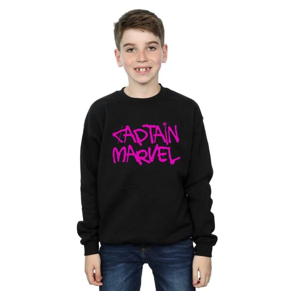 Marvel Boys Captain Marvel Spray Text Sweatshirt