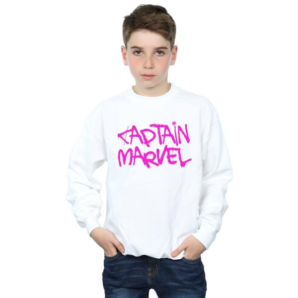 Marvel Boys Captain Marvel Spray Text Sweatshirt
