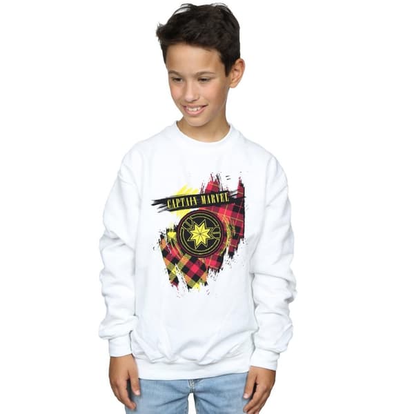 Marvel Boys Captain Marvel Tartan Patch Sweatshirt