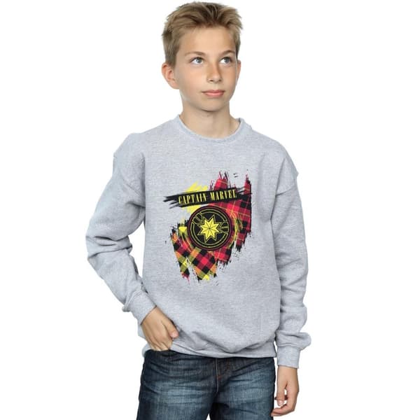 Marvel Boys Captain Marvel Tartan Patch Sweatshirt