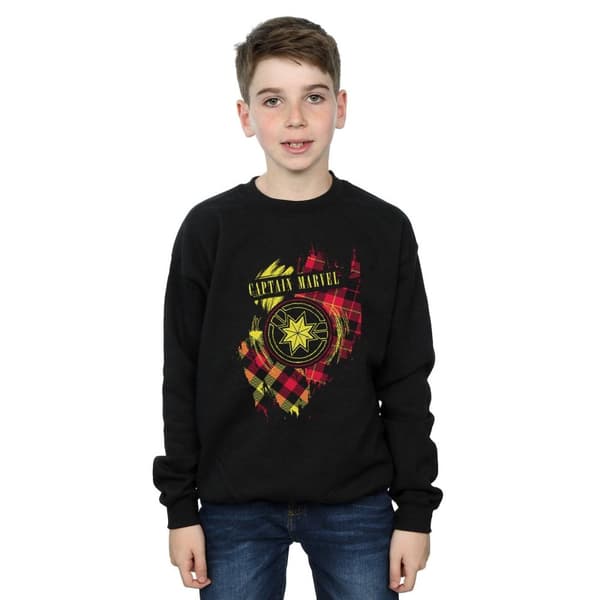 Marvel Boys Captain Marvel Tartan Patch Sweatshirt