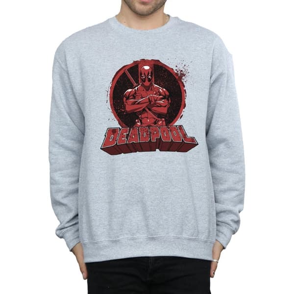 Marvel Mens Deadpool Crossed Arms Logo Sweatshirt