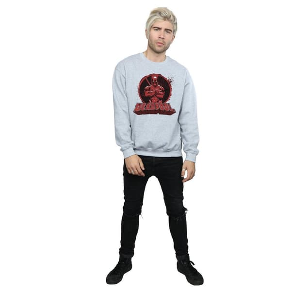 Marvel Mens Deadpool Crossed Arms Logo Sweatshirt