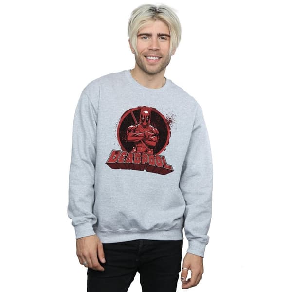Marvel Mens Deadpool Crossed Arms Logo Sweatshirt