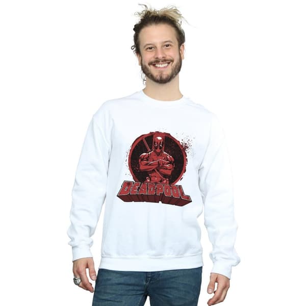 Marvel Mens Deadpool Crossed Arms Logo Sweatshirt