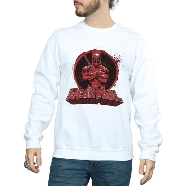 Marvel Mens Deadpool Crossed Arms Logo Sweatshirt