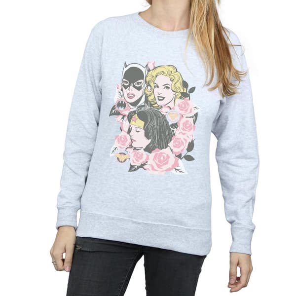 DC Comics Dam/Tjej Super Powers Sweatshirt med blommig ram