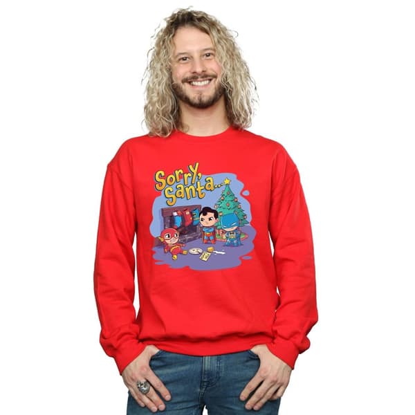 DC Comics Mens Super Friends Sorry Santa Sweatshirt