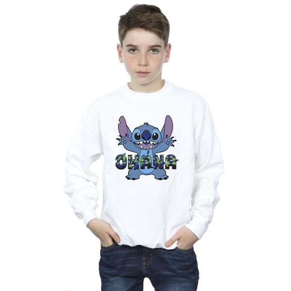Disney Boys Lilo And Stitch Ohana Blue Glitch Sweatshirt