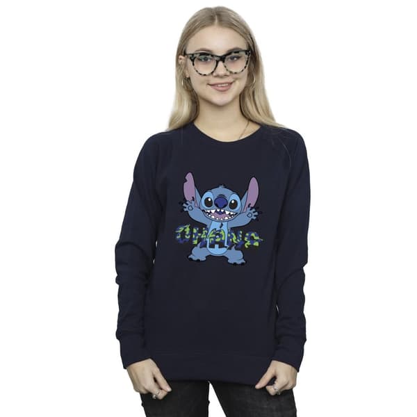 Disney Dam/Tjej Lilo And Stitch Ohana Blå Glitch Sweatshirt