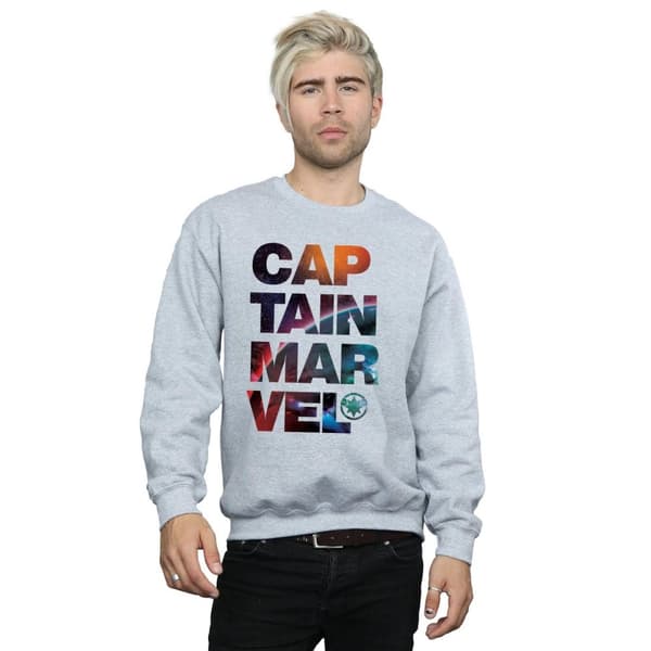 Marvel Mens Captain Marvel Space Text Sweatshirt