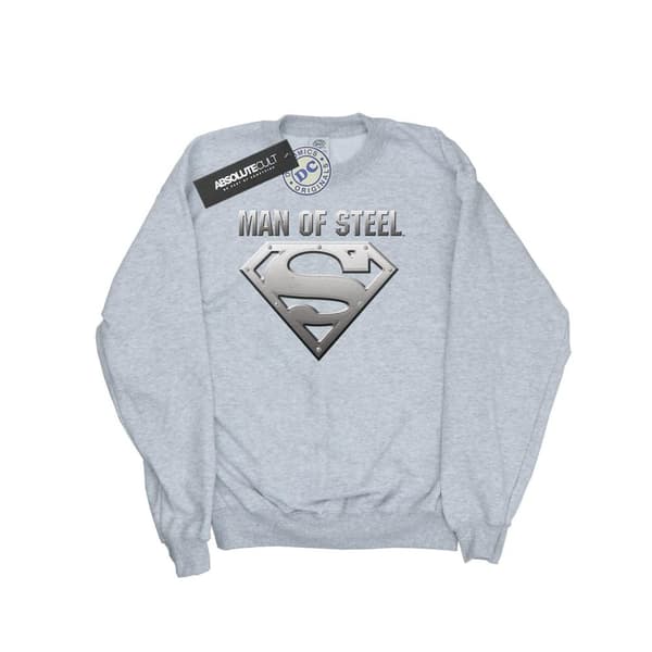 DC Comics Mens Superman Man Of Steel Shield Sweatshirt Sports Grey L