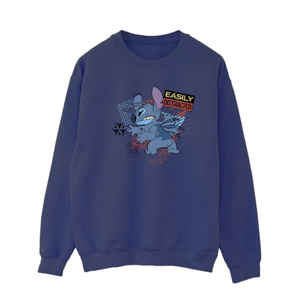 Disney Dam/Tjej Lilo And Stitch Easily Distracted Sweatshirt Navy Blue XL